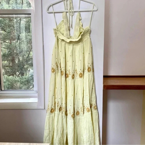 New Free People Real Love Embroidered Dress Maxi Summer Its Electric Yellow XL - Picture 10 of 15